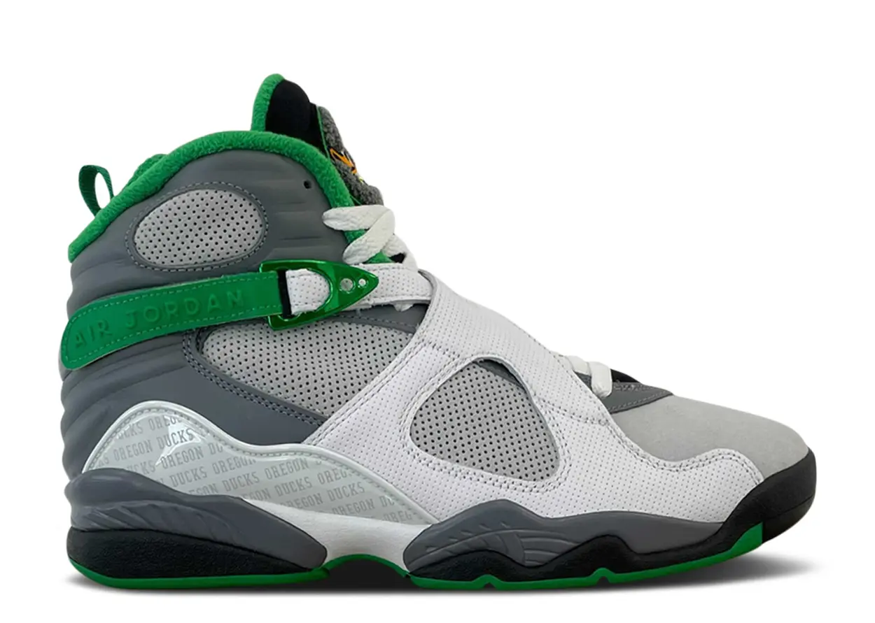 Air Jordan 8 Retro Pe "University Of Oregon" Pure Platinum / White-Lucky Green sneaker