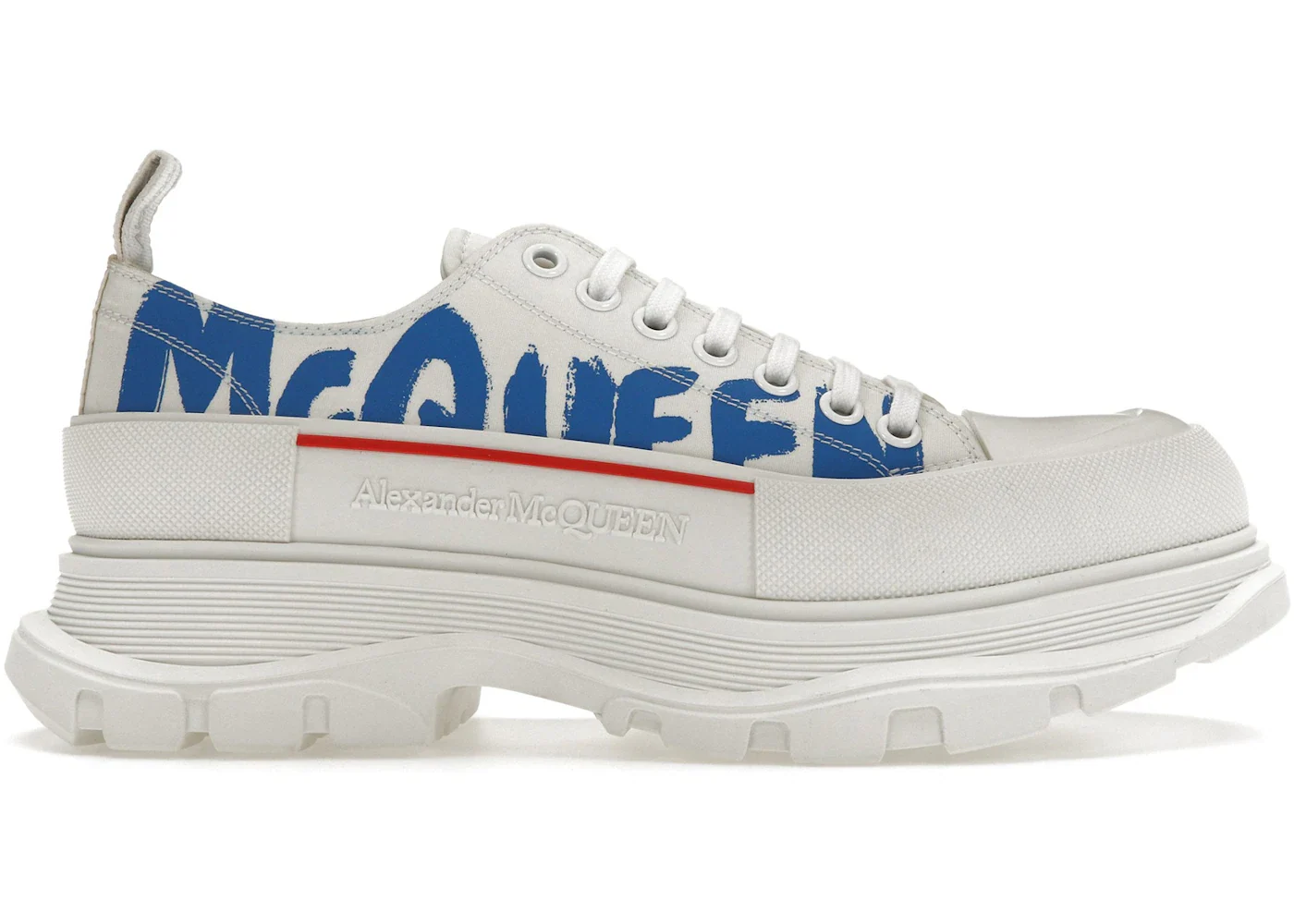Alexander McQueen Tread Slick Low Lace Up Graffiti White White Blue sneaker
