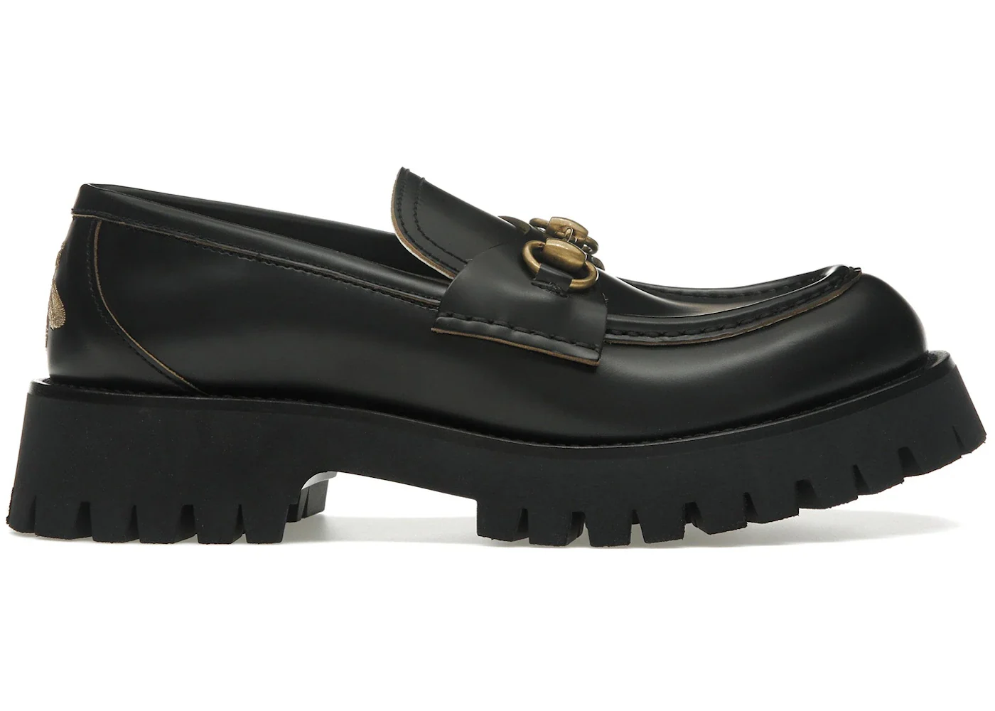 Gucci Lug Horsebit 30mm Platform Loafer Black Leather Gold sneaker