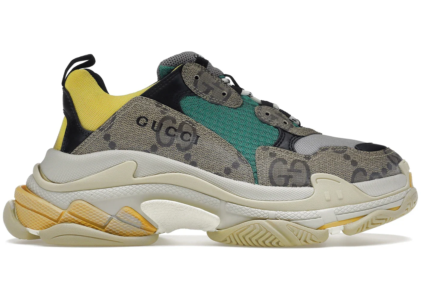 Gucci x Balenciaga The Hacker Project Triple S Beige Green Yellow Ebony / Blue sneaker
