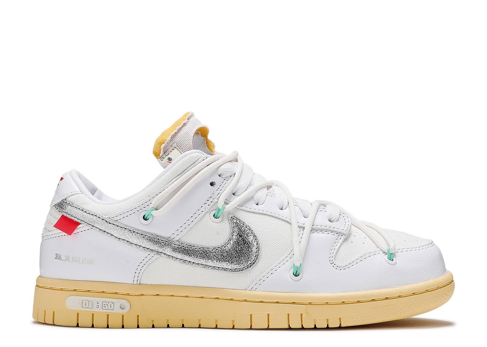 Nike Dunk Low x Off-White "Lot 1 Of 50" Metallic Silver-Butter sneaker