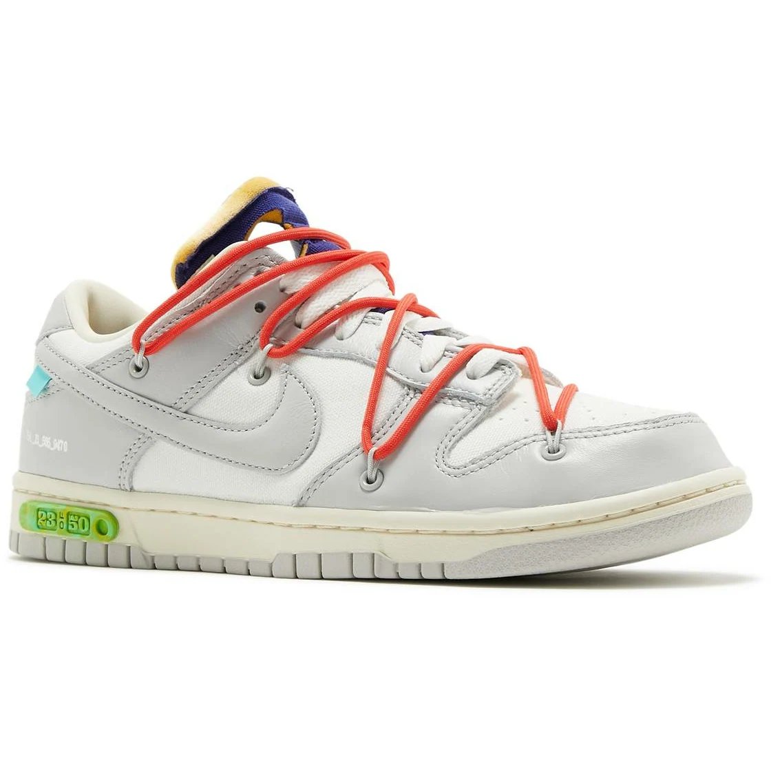 Nike Off-White X Dunk Low 'Lot 23' (2021) Sail / Neutral Grey / Habanero Red sneaker, foto 2
